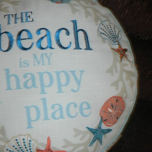 Seashells Beach "The Beach is my Happy Place " Quote Pillow Round NWT - Picture 4 of 13